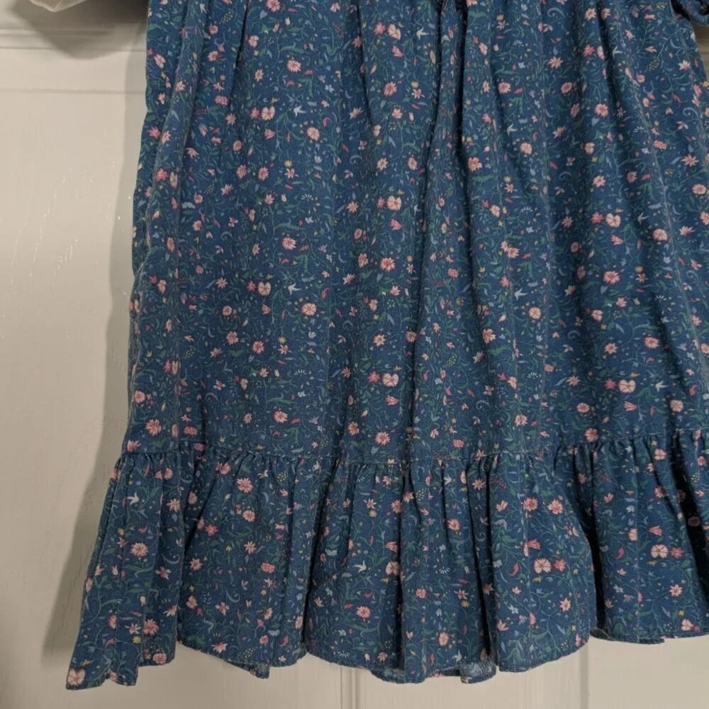 Vintage Winnie the Pooh Brand Floral Dress Girls Size 5 Blue Short Sleeve